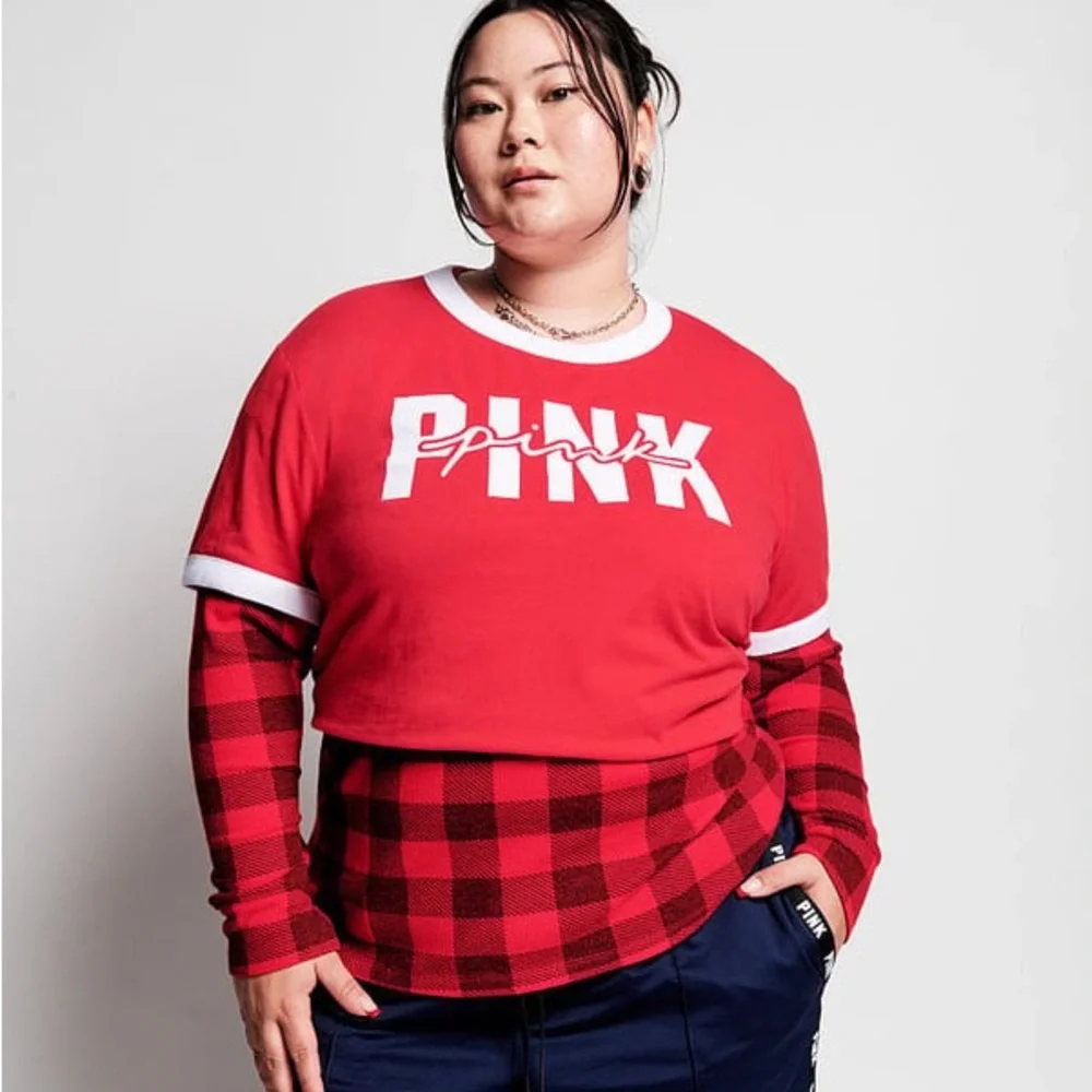 VS VICTORIAS SECRET PINK CAMPUS SHORT SLEEVE TEE TOP PIN UP RED XXL